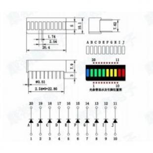 LED Bar Display Flat 10 Grid 2R 3Y 4G 1B